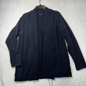 Land's End Cardigan Sweater Womens Size XL Black Open Coastal Cotton
